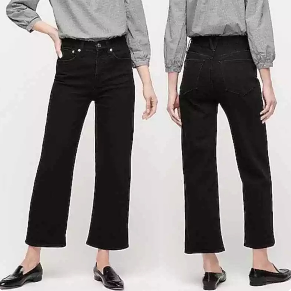 J. Crew Black Slim Wide-Leg High-Rise Black Denim Jeans 27p 27 petite